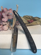 Antique Hilger & Sons Hollow Trade Mark Straight Razor Germany Ornate Celluloid picture