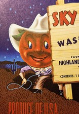 Vintage 1950s Sky Ranch Apples Crate Label, Yakima, WA, Cowboy Rodeo Apple Decor picture