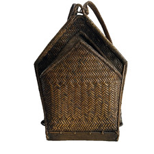 Vintage Ifugao Natural Carved Woven Wicker Basket Backpack From the Philippines picture