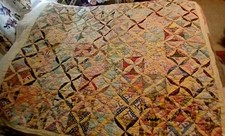 ANTIQUE 🌞 YELLOW MULTICOLOR PINWHEEL HANDSEWN COTTON FEEDSACKS QUILT 62