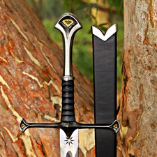 Medieval Repro Sword Steel Blade Double Edge Leather Handle Full Tang Scabbard picture
