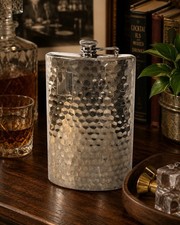 Vintage Japan Hammered Stainless Steel 16 oz Flask Japan MCM Barware 1960’s picture