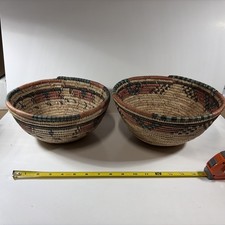 Pair of Vintage Hand-Woven Coiled Grass Tribal Bowl Nesting Baskets picture