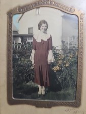 Vintage Hand-Tinted Portrait of Young Woman in Garden – Ornate Art Deco picture