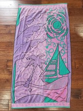 Cecil Saydah Vintage Beach Towel Pink Purple Teal Palm Tree Sail Boat Retro 80s picture