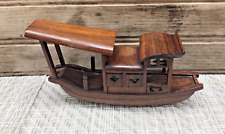 Vintage Miniature Chinese Hand Carved Hardwood Riverboat Mahogany Rosewood picture