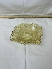 Vintage Yellow Gold Depression Glass Ruffled Square Trinket Dish Tray Bowl picture