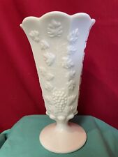 Vtg Westmoreland Glass Paneled Grapevine Milk Glass Vase 9.25