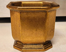 Vintage Solid Brass Octagonal Planter – Faceted Pedestal Cashe/Succulent Pot picture