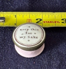 18thC Georgian English enamel patch box 'Keep this for my sake' pink copper picture