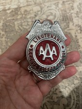 Vintage AAA School Safety Patrol Lieutenant Red Metal Pin-On Badge picture