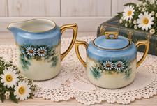Vintage WEIMAR Cream & Sugar Blue w/Daisies Made In Germany picture