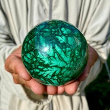 1.54LB Rare Natural Malachite quartz hand Carved sphere Crystal Healing picture