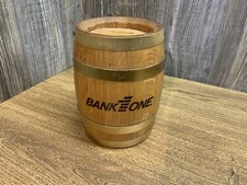 Bank 1 One 6 In Tall Wood Barrel Coin Piggy Bank Wooden Barrel K9 picture