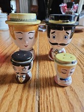 Vtg Lot 1960s Cute Menschik Goldman Victorian Egg Cup & Salt And Pepper Shakers picture