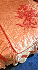 Vintage 1940s Peach & Cream Hollywood Boudoir VELVET & SATIN Bed Cover Blanket picture