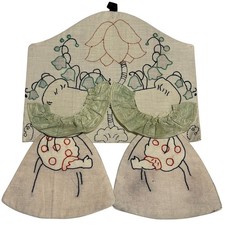 Vintage Sunbonnet Sue 2 Girls Embroidered Fabric Wall Hanging 3D Ribbon 13in picture