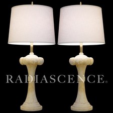 PAIR XL DECO HOLLYWOOD REGENCY DOROTHY DRAPER MARBLE PALM COLUMN TABLE LAMPS 40s picture