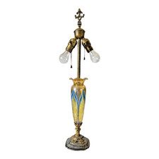 Vintage Durand Pulled Feather Art Nouveau Glass Dual Socket Lamp picture