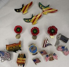 Vintage VFW Auxiliary Pin Lot Patriotic American Flag Buddy Poppy Eagle USN 16pc picture
