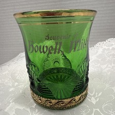 EAPG U S Glass JEWEL; Lacy Medallion Green w/ Gold Howell MI Cup 3.5