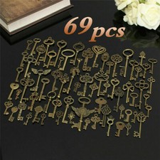 69PCS Skeleton Vintage Old Keys Multi Style Antique Bronze Lock Key New picture