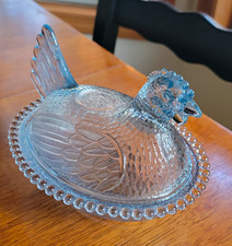 Vuntage Indiana Glass Blue Hen on a nest. 7 1/2 inch picture