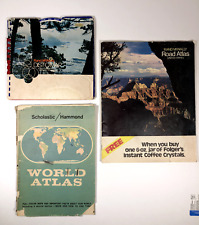 Rand McNally 1980 Folgers Ad Road Map, Vintage Dist-o-map, Scholastic 1959 Atlas picture