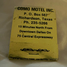 Vintage Como Motel Inc. Matchbook Richardson TX AAA “Thank You” Collectible picture