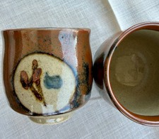 Set of 2 Vintage Japanese Mashiko Yaki Tea Cups Zakuro Pottery 3.5