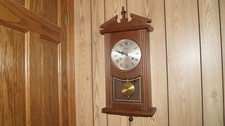CENTURION 35 DAY Wind Up Chime Pendulum Wood Wall Clock with Key - Made in Korea picture