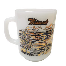 Anchor Hocking Missouri The Ozarks Milk White Coffee Tea Mug Gold Black Design picture