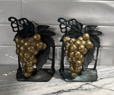 Vintage Gatco Solid Brass Grape Cluster Design Bookends Made in Korea Lot of 2 picture
