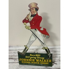 Vintage 1930s Johnnie Walker Whiskey Die Cut Advertising Sign Striding Man 9.5