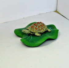 Vintage Two-piece Porcelain Turtle Figurine Lying on Lily Pad, ~4.5
