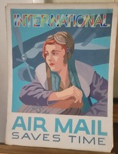 Vintage Advertising Art Painting 1930s Airmail Amelia Earhart Amanda Paxton RARE picture
