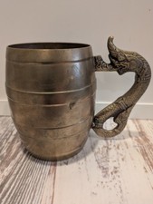 Vintage Solid Brass Mug Tankard Dragon Serpent Handle Gothic Decor picture