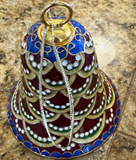 Unique Mosaic bell ornament Xmas vintage red blue picture