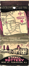Stangl Pottery Flemington NJ Vintage Matchbook Cover 1930s-40s Map picture