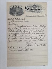 1896 antique THE DENISON HOTEL indianapolis in LETTERHEAD BICYCLE BELL repair picture