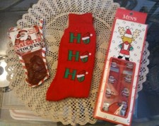 Lot of new VTG Christmas items mixed lot Socks, Men's Suspenders, Coal Stocking picture