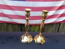  Brass Candlesticks 8 inches  Made in India 2 Lacquered Candle Holders  picture