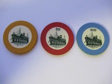 RARE VINTAGE 1938 LOT OF 3 S.S. TANGO CREST & SEAL POKER CHIPS * picture