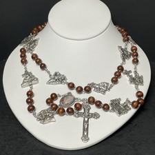 Wooden Stations Of The Cross Rosary Italian Marked Italy On Cross 42” + 4.5” Ext picture
