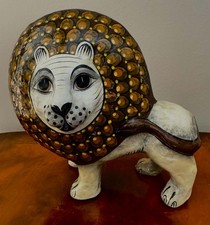 Vintage SERMEL Mexican Folk Art Lion Sculpture Signed Tonala Mexico 8” picture
