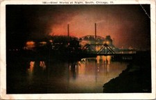 Vintage Postcard South Chicago Steel Works Night Chicago Illinois IL 1933   O311 picture