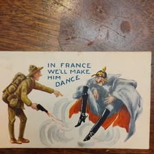 WWI Post Card In France We’ll Make Him Dance War Humor 1918 picture
