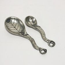 BASIC SPIRIT 2004 HANDCRAFTED PEWTER SPOONS ENGRAVED BRANCH HANDLE LEAF picture