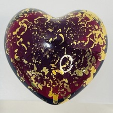 Vtg Royal Gallery for Macy's Red Heart Gold Leaf Glass Paperweight Made in Italy picture