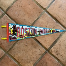 Vintage 70s Boston Mass Souvenir Pennant Felt Banner Imprint Art Landmarks 1974 picture